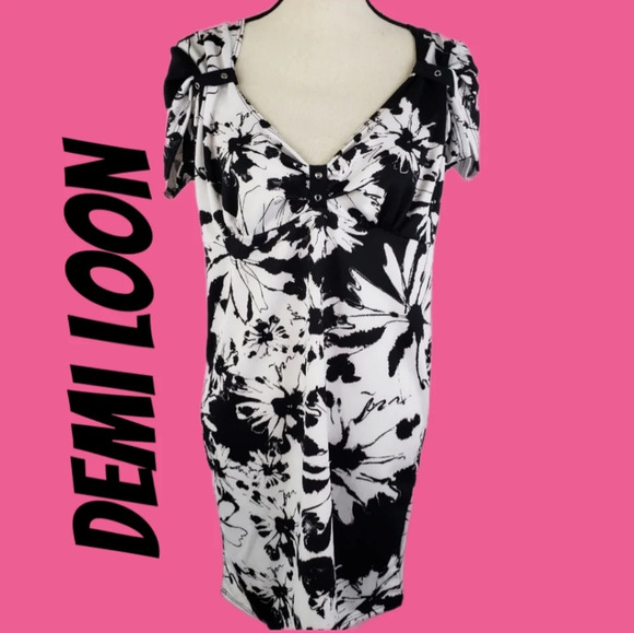 Demi Loon Black-White Floral Bombshell Vixen Pin up Back Corset Tie Dress Sz 2XL - Picture 1 of 14